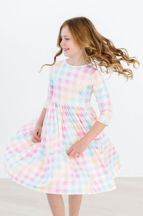 pastel-plaid-3-4-sleeve-pocket-twirl-dress Mila & Rose - Sophia's Style--4T--5