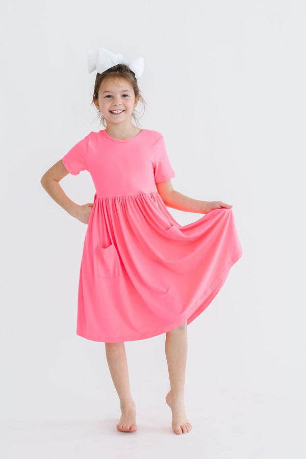 neon-pink-s-s-pocket-twirl-dress Mila & Rose at Sophia's Style-Neon Pink S/S Pocket Twirl Dress-6-12M-Twirl Pocket Dress S/S-1