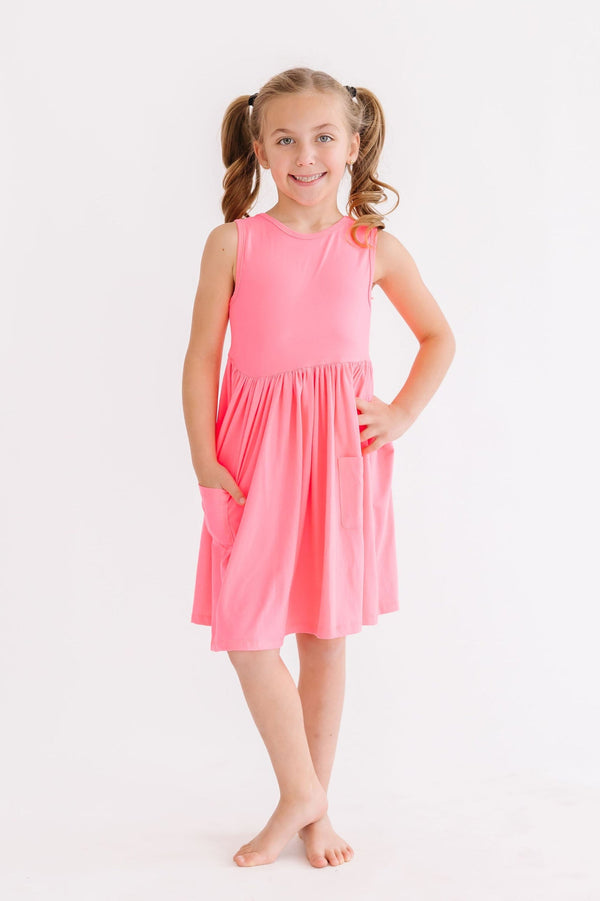 neon-pink-tank-pocket-twirl-dress Mila & Rose - Sophia's Style-Neon Pink Tank Pocket Twirl Dress-6-12M--1