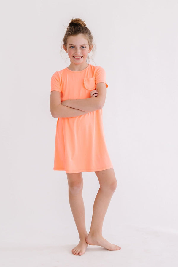 neon-coral-t-shirt-dress Mila & Rose at Sophia's Style-Neon Coral T-Shirt Dress-6-12M-T-Shirt Dress-1