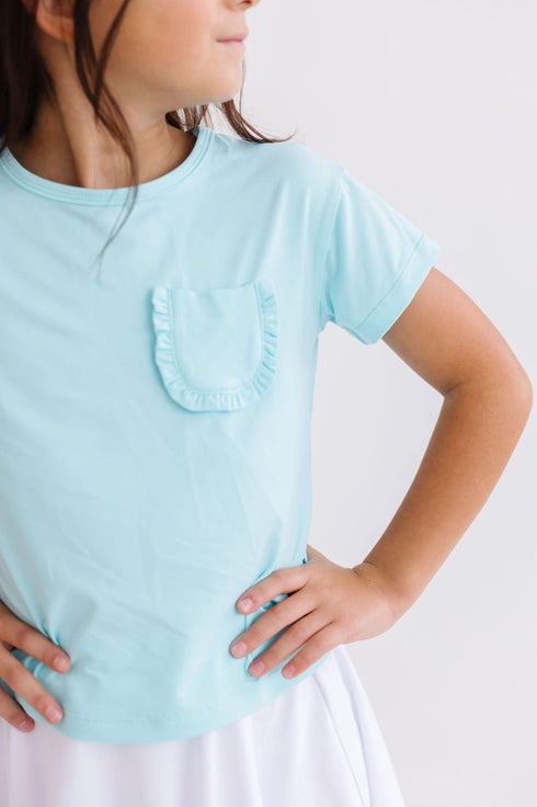 aqua-ruffle-pocket-tee Mila & Rose at Sophia's Style-Aqua Ruffle Pocket Tee-6-12M-Ruffle Pocket Tee-1