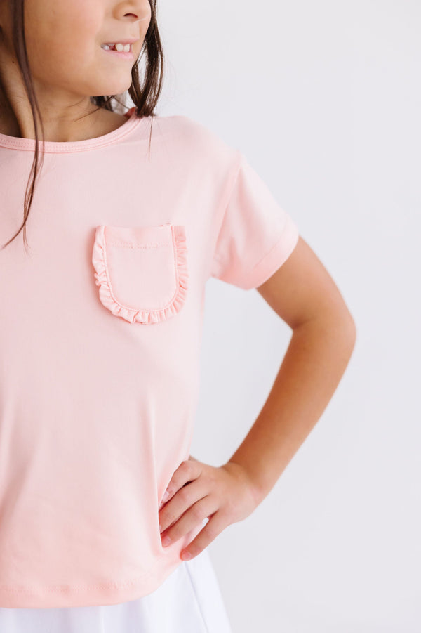peach-ruffle-pocket-tee Mila & Rose at Sophia's Style-Peach Ruffle Pocket Tee-6-12M-Ruffle Pocket Tee-1