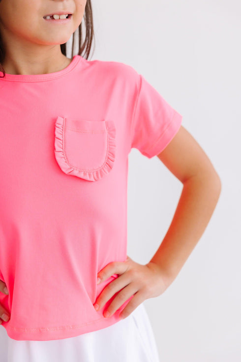 neon-pink-ruffle-pocket-tee Mila & Rose at Sophia's Style-Neon Pink Ruffle Pocket Tee-6-12M-Ruffle Pocket Tee-1