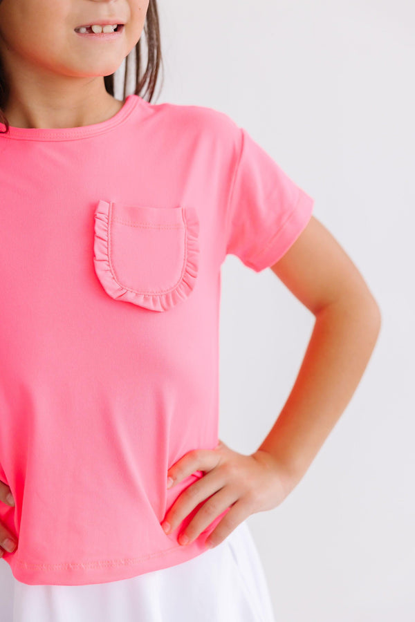 neon-pink-ruffle-pocket-tee Mila & Rose at Sophia's Style-Neon Pink Ruffle Pocket Tee-6-12M-Ruffle Pocket Tee-1