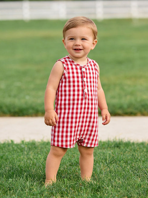 summer-plaid-smocked-ruffle-boys-romper-sibling-outfits-Sophia's StyleRomper-1