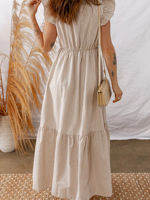 stripe-flutter-sleeve-buttoned-front-slit-maxi-dress-OhSoStyled-Sophia's-Style-3
