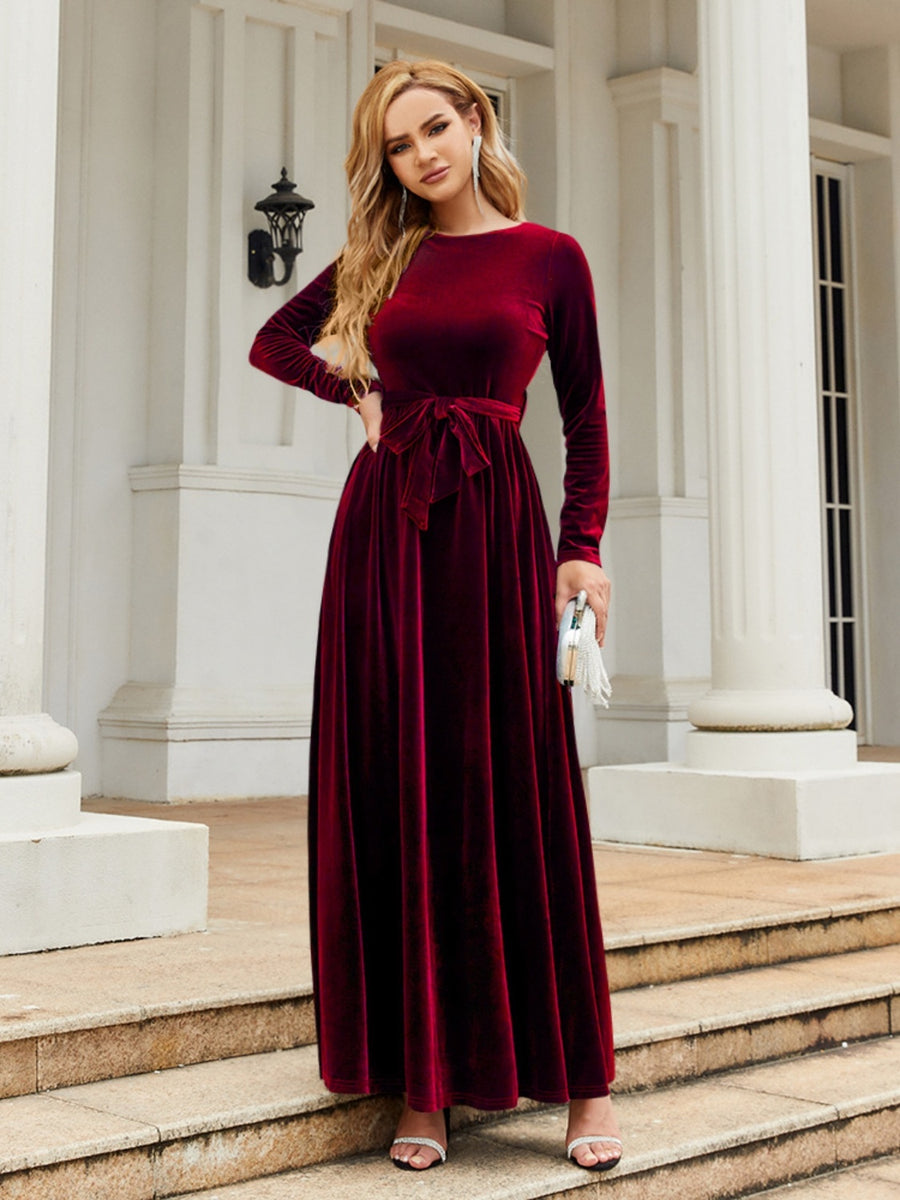 tie front long sleeve dress Round Neck Maxi Caramel / M Color:Emerald- summer strappy maxi dresses The high neck and The Versace Gold Safety