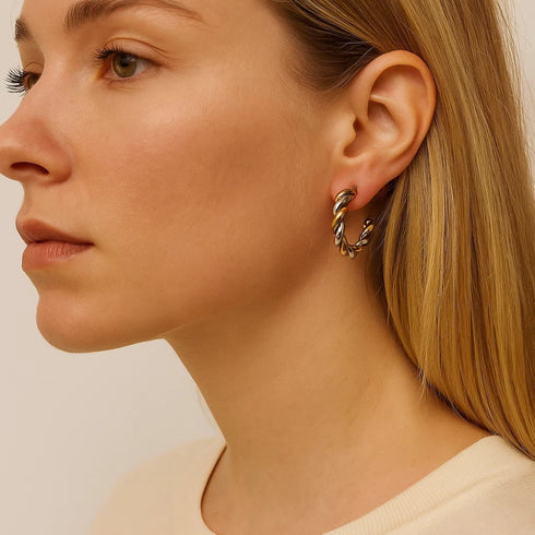 gilded-twist-mixed-metal-two-tone-hoop-earrings-Sophia's Style-2