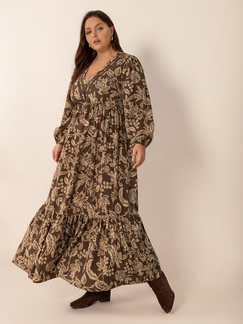 plus-size-printed-v-neck-balloon-sleeve-maxi-dress OhSoStyled - Sophia's Style-4