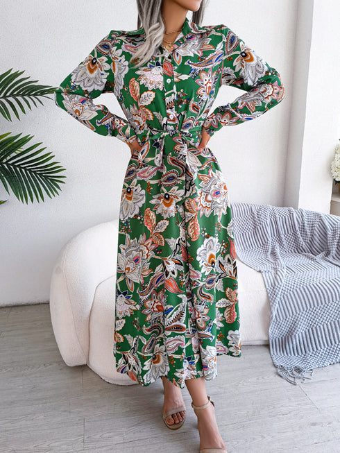tied-printed-long-sleeve-midi-dress Sophia's Trends - Sophia's Style--