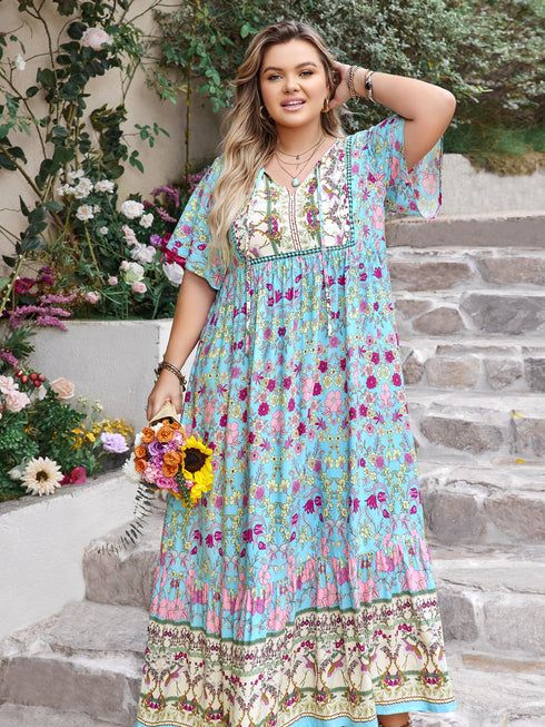 plus-size-printed-tie-neck-flutter-sleeve-maxi-dress OhSoStyled - Sophia's Style-2