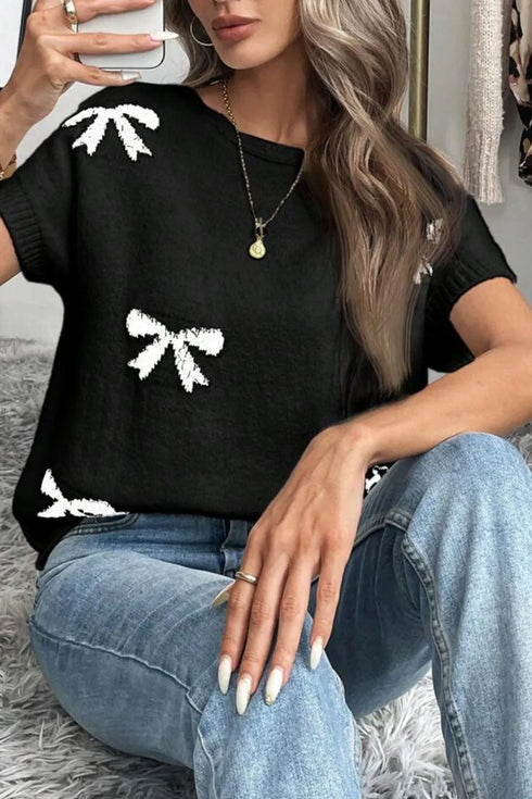 bow-pattern-knit-short-sleeve-sweater-Sophia's Style-13