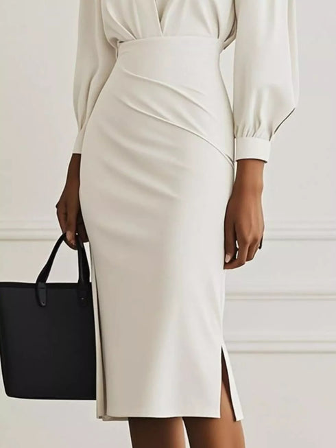 ruched-midi-shirt-dress-with-side-slit-OhSoStyled-Sophia's-Style-9