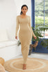 round-neck-long-sleeve-maxi-wrap-dress Sophia's Trends - Sophia's Style-Khaki-M