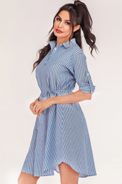 full-size-striped-quarter-button-roll-tab-sleeve-shirt-dress OhSoStyled - Sophia's Style-3