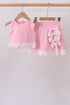 Pink scalloped active skorts set