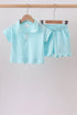 Light blue scalloped zipper shorts set