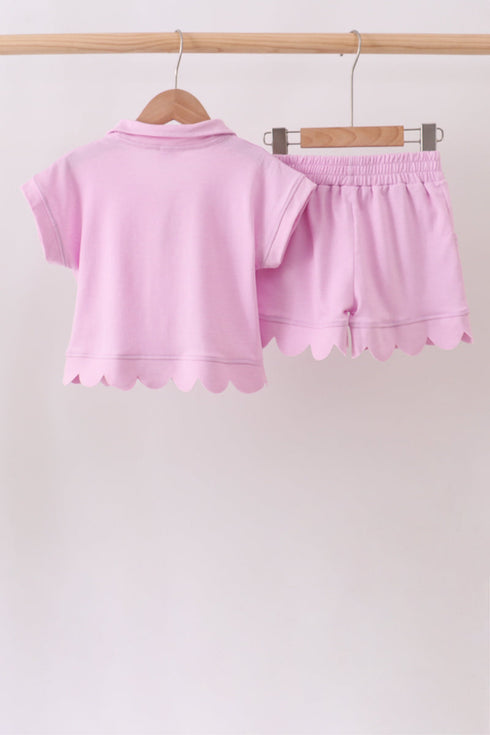 Pink Scalloped Polo Set