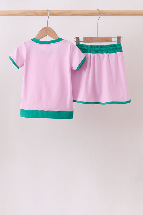 Pink color block Ringer Skorts Set