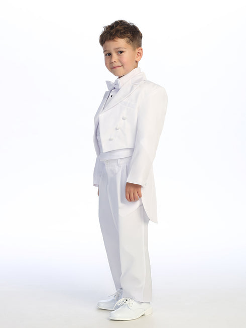 Baby Boys White Peak Collar Round Split Tail Elegant 5 Pc Tuxedo Suit 6-24M