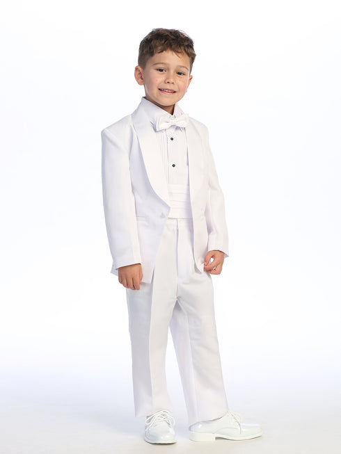 Big Boys White No Tail Round Shawl Collar Elegant 5 Pc Tuxedo Suit 8-20