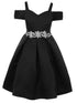 Satin Flower Girl Dress with Cold Shoulder and Pleated Skirt, 2-14