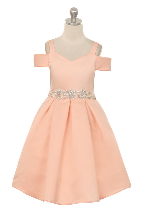 Vestido de Navidad con lazo de diamantes de imitación y hombros descubiertos multicolor para niñas de Crayon 2T-14