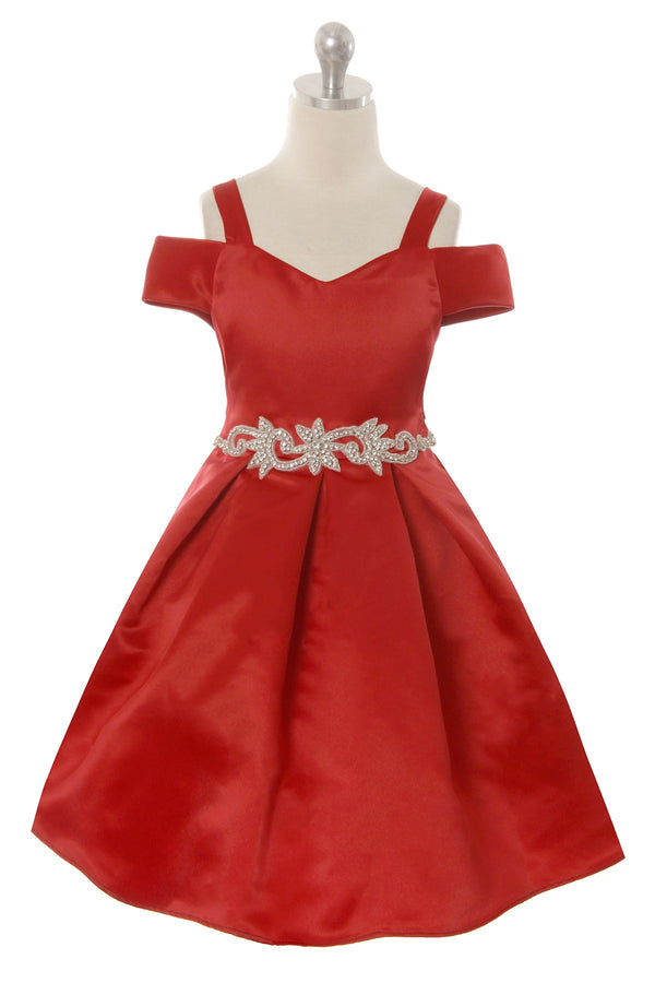Girls Multi Color Cold Shoulder Rhinestone Bow Christmas Dress 2T-14
