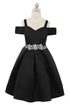 Satin Flower Girl Dress with Cold Shoulder and Pleated Skirt, Sizes 2-14