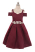 Satin Flower Girl Dress with Cold Shoulder and Pleated Skirt, Sizes 2-14