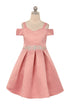 Satin Flower Girl Dress with Cold Shoulder and Pleated Skirt, Sizes 2-14