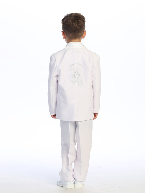 Boys White CROSS Embroidered Jacket Christening Baptism Suit 2T-12