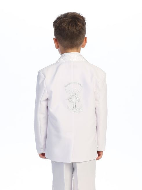 Boys White CROSS Embroidered Jacket Christening Baptism Suit 2T-12