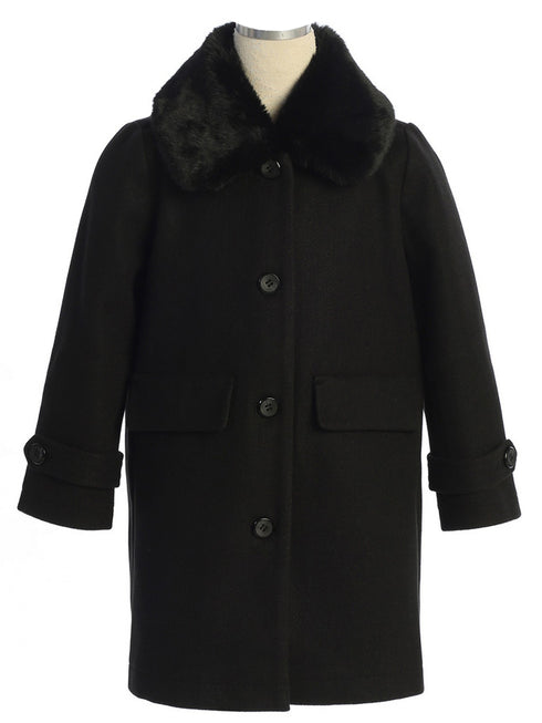 Girls Red Single Breasted Faux Fur Collar Winter Coat 2-16 - SophiasStyle.com