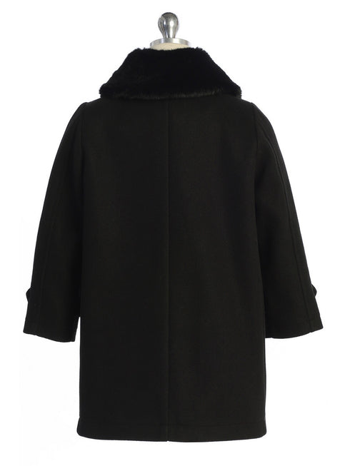 Girls Red Single Breasted Faux Fur Collar Winter Coat 2-16 - SophiasStyle.com