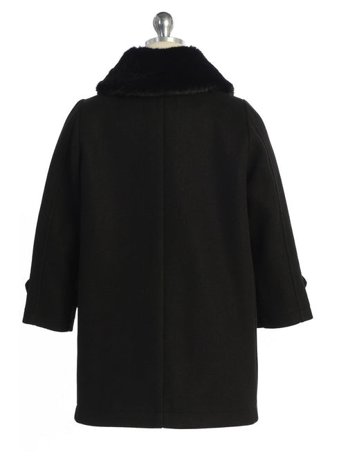 Girls Red Single Breasted Faux Fur Collar Winter Coat 2-16 - SophiasStyle.com