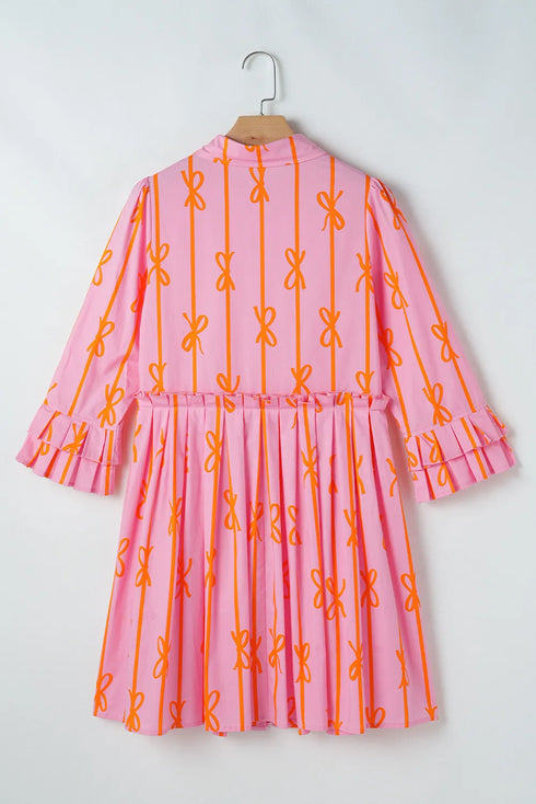 ruffled-bow-printed-three-quarter-sleeve-shirt-dress OhSoStyled - Sophia's Style-3