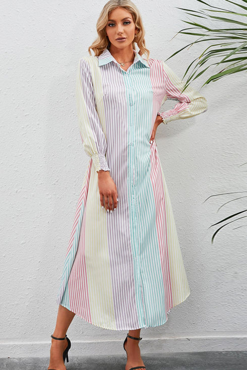 rainbow-stripe-button-up-maxi-shirt-dress OhSoStyled - Sophia's Style-1
