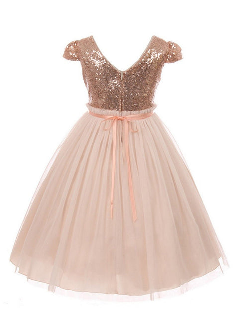 Girls Blush Sequins Tulle Plus Size Junior Bridesmaid Dress, Size 16.5