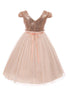 Girls Blush Sequins Tulle Plus Size Junior Bridesmaid Dress, Size 16.5