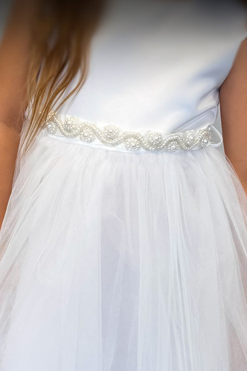 Big Girls Ivory Bead Adorned Sleeveless Junior Bridesmaid Dress 8-14