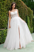 Womens Elegant Ivory A-Line Wedding Dress with Corset Bodice and Slit – Bridal Gown with Tulle Skirt, Sizes S-4XL