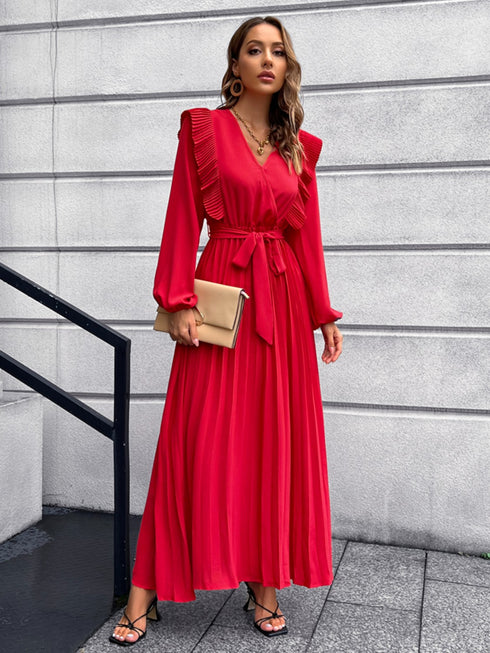pleated-surplice-tie-waist-maxi-dress Sophia's Trends - Sophia's Style-Hot Pink-S