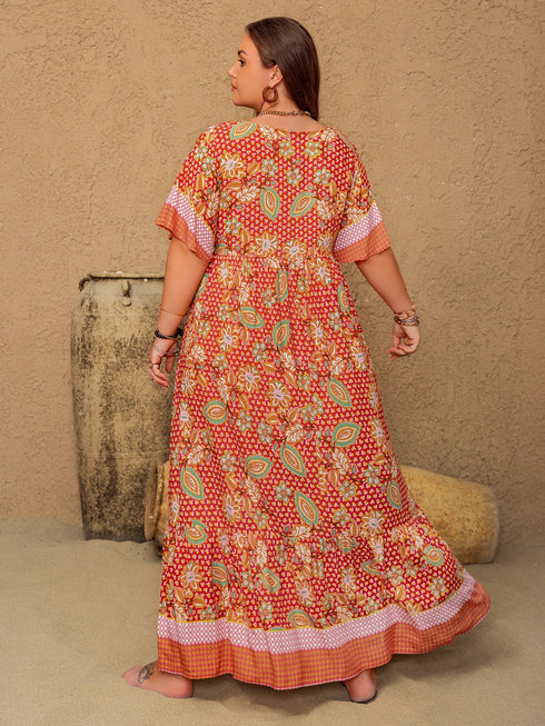 plus-size-printed-tie-neck-flutter-sleeve-maxi-dress-1 OhSoStyled - Sophia's Style-3