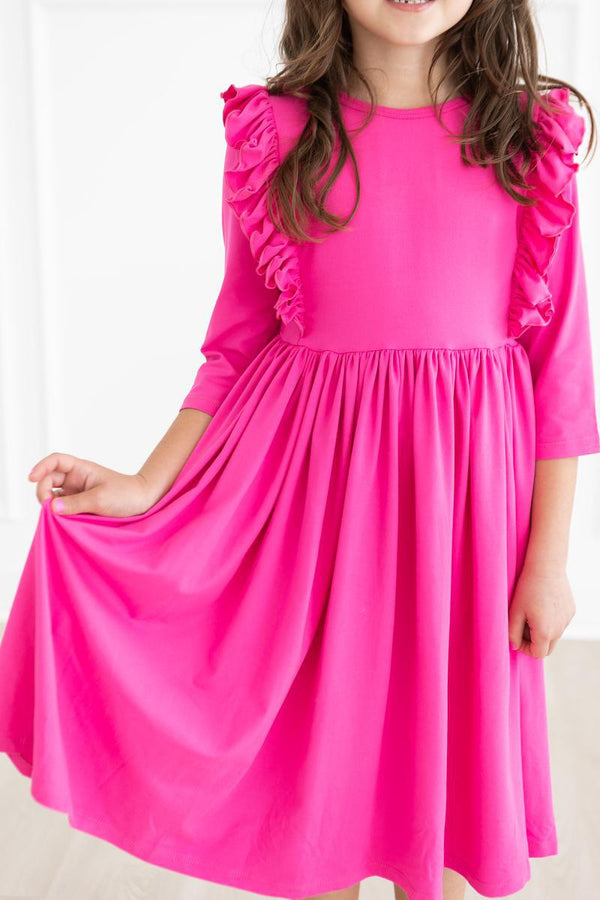 hot-pink-ruffle-twirl-dress Mila & Rose - Sophia's StyleTwirl Ruffle Dress 3/4-1