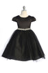 Kids Dream Big Girls Vestido de dama de honor junior de tul satinado con mangas casquillo negro 8-14