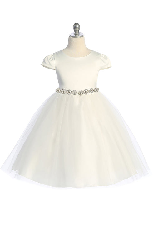 Girls Ivory Cap Sleeve Satin Tulle Flower Girl Dress, Sizes 2-12