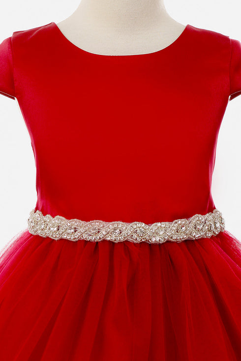 Big Girls Red Satin Tulle Rhinestone Christmas Dress 8-14
