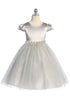 Little Girls Silver Cap Sleeve Satin Tulle Flower Girl Dress 2-6