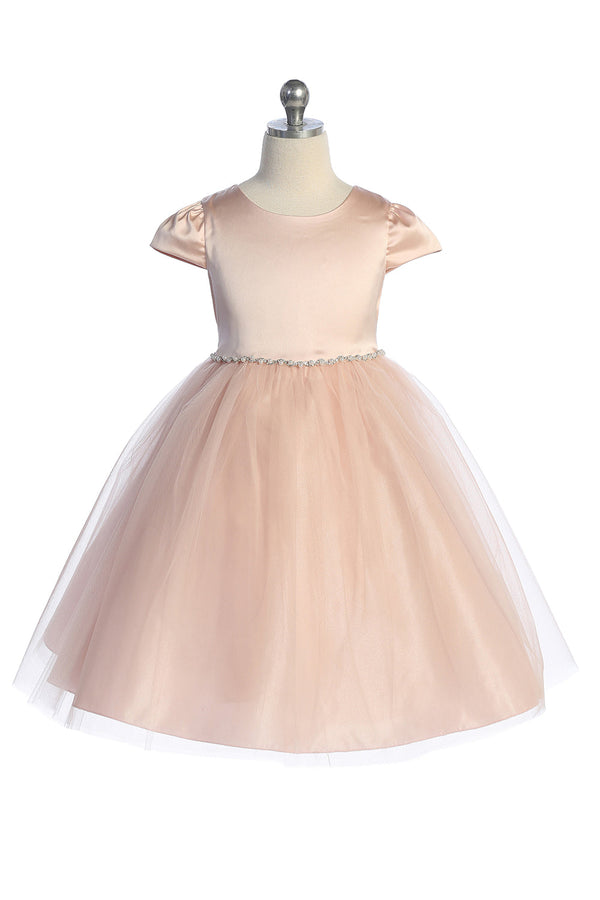 Big Girls Cap Sleeve Waistline Trim Satin Tulle Plus Size Dress, Sizes 16.5-20.5